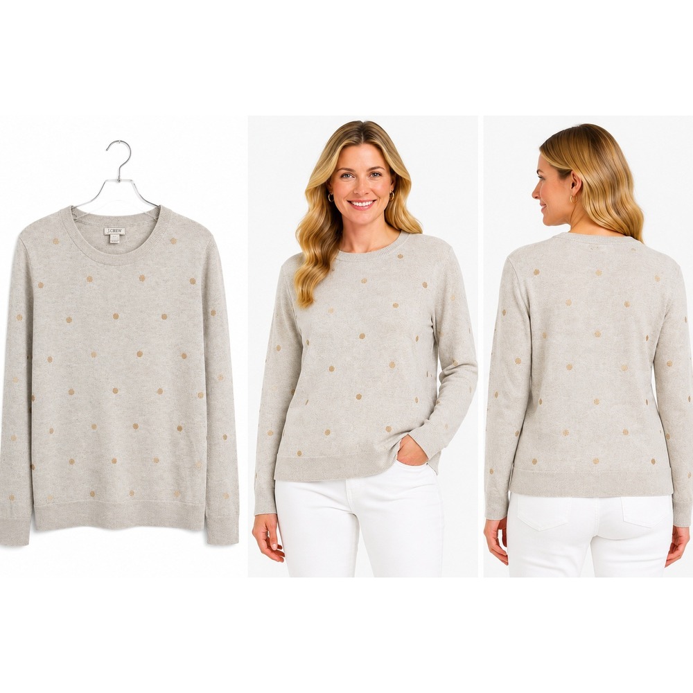 J. Crew Sweater L Preppy Polka Dot Merino Wool Pullover